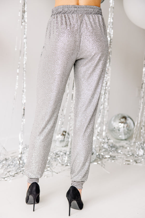 See Me Now Pewter Gray Sequin Joggers