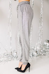 See Me Now Pewter Gray Sequin Joggers