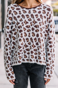 Keep Me Posted Ivory White Leopard Sweater