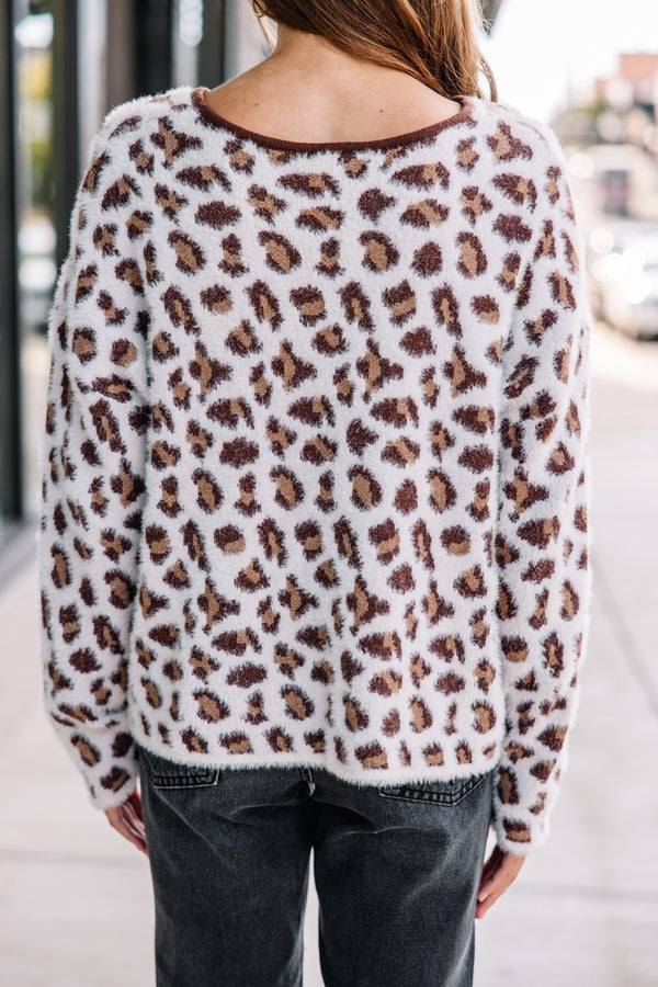 Keep Me Posted Ivory White Leopard Sweater