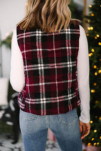 Happy To Be Here Wine Red Plaid Vest