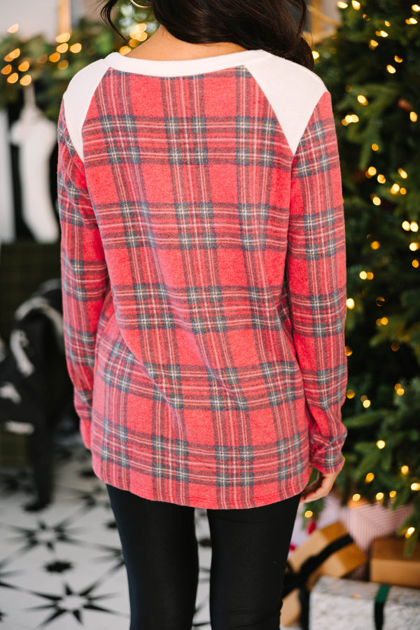 On The Move Red Plaid Henley Top