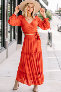 orange swiss dot maxi skirt