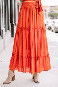 orange swiss dot maxi skirt