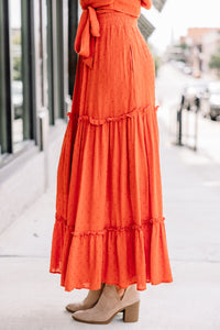 orange swiss dot maxi skirt