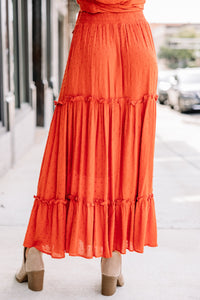 orange swiss dot maxi skirt