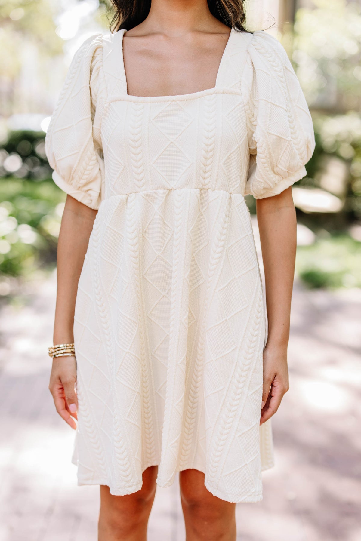 Cute Cream White Cable Knit Babydoll Dress