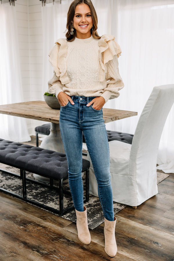 cream white ruffled sweater