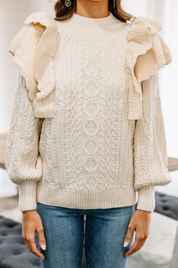 cream white ruffled sweater