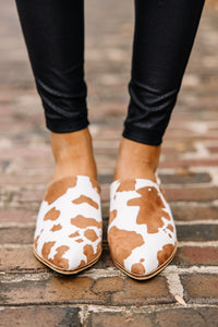 brown cow print heels