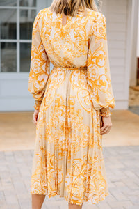 Like Royaly Taupe Brown Baroque Print Midi Dress