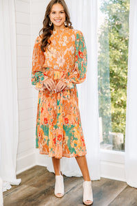 orange floral midi dress