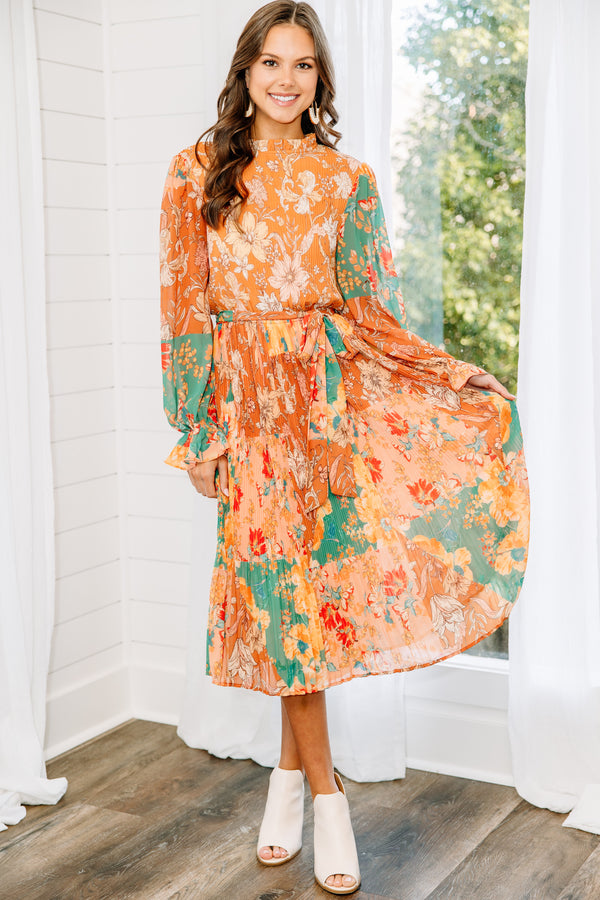 orange floral midi dress