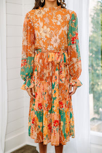 orange floral midi dress