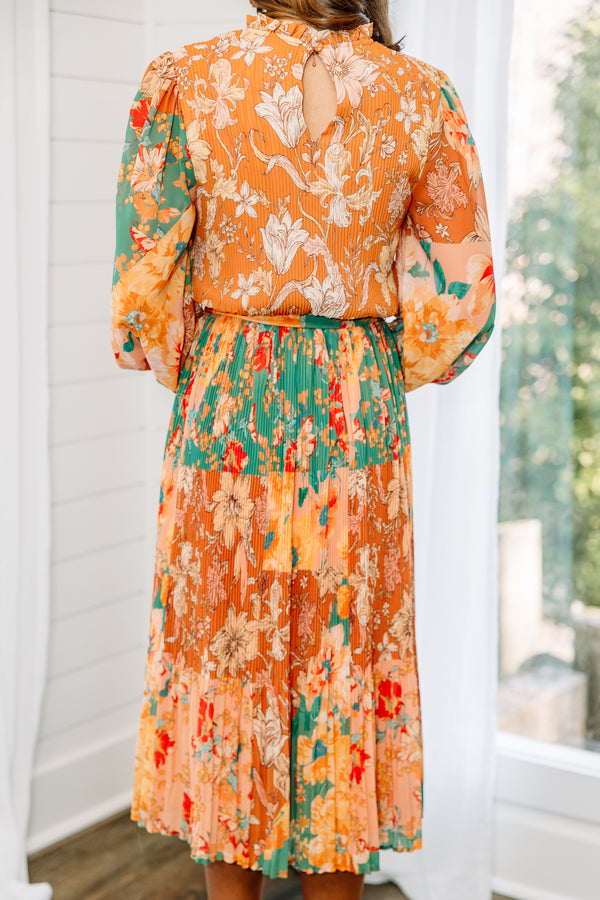 orange floral midi dress