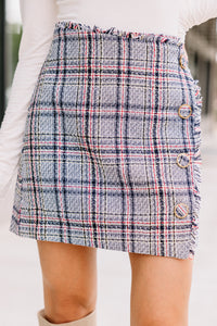 blue plaid tweed skirt