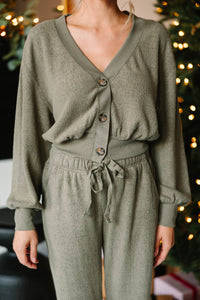 Cozy Habits Olive Green Button Down Cardigan