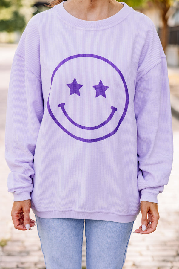 purple smiley face sweatshirt