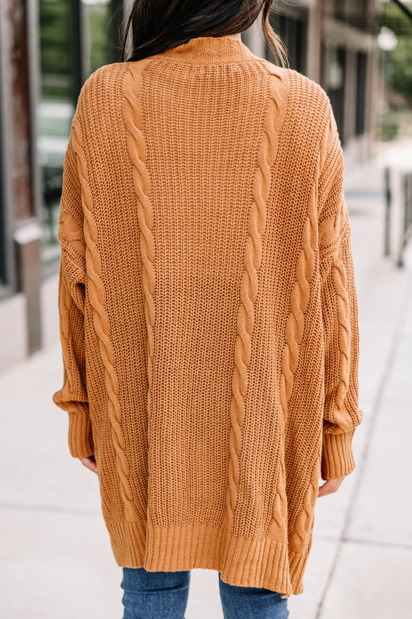 brown cable knit cardigan