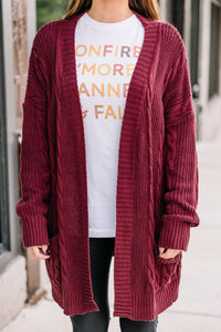 red cable knit cardigan