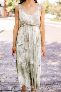 All The Above Olive Green Tie Dye Midi Dress