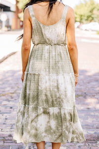All The Above Olive Green Tie Dye Midi Dress