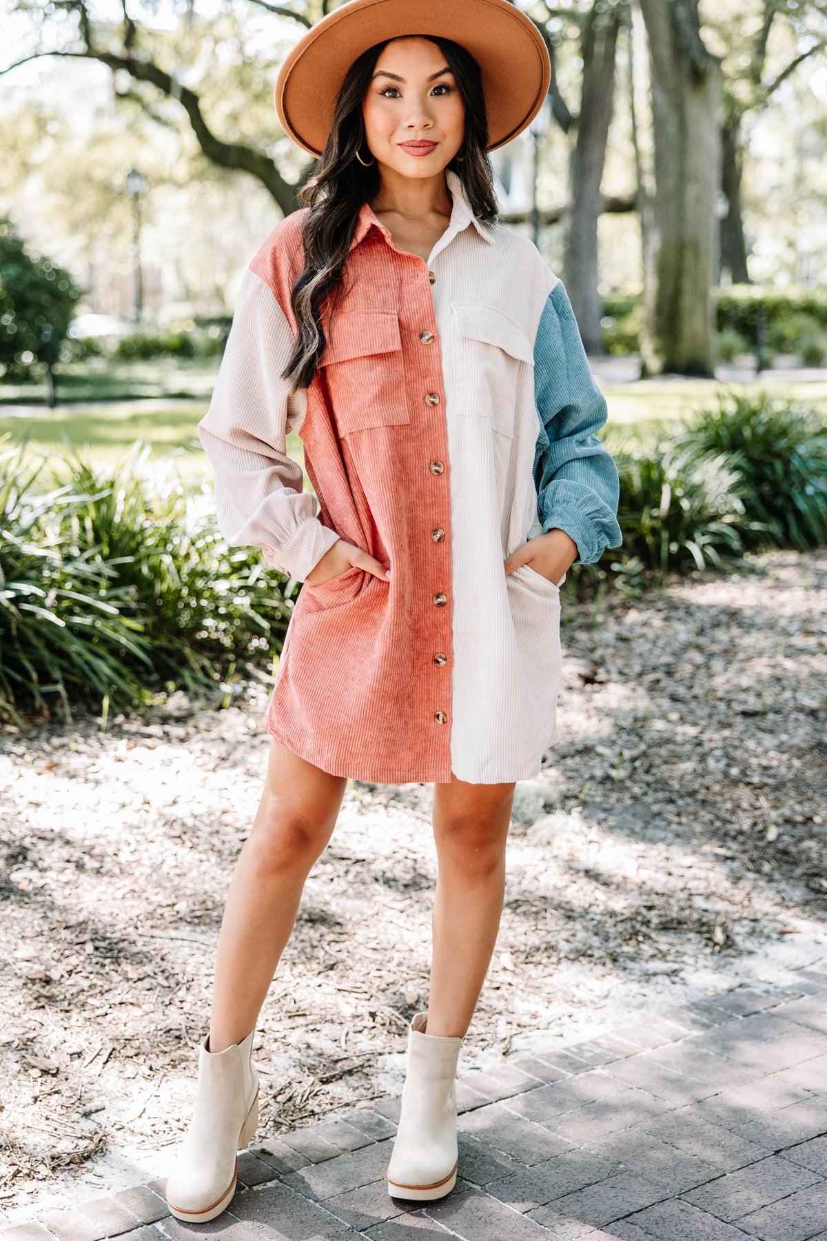 Tell Me Everything Rust Brown Colorblock Dress – Shop the Mint