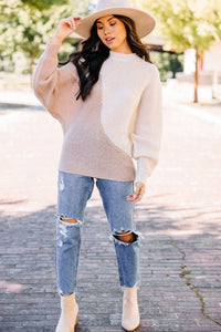 Perfect Vision Taupe Brown Colorblock Sweater