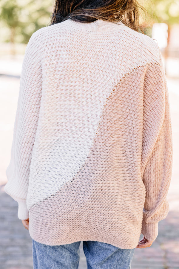 Perfect Vision Taupe Brown Colorblock Sweater