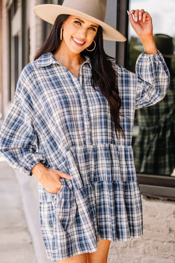 Blue plaid dresses sale