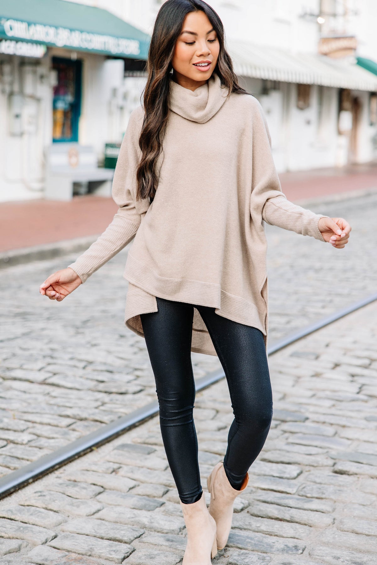 Oatmeal cowl neck sweater store