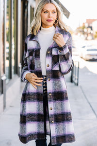 Purple plaid coat best sale