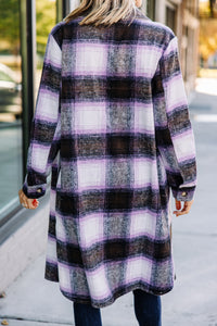 purple plaid coat