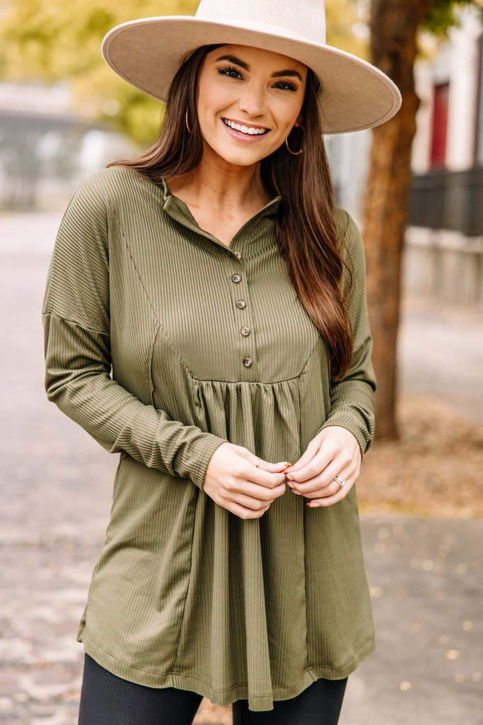 All Together Olive Green Henley Top Shop the Mint