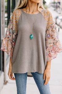 brown mixed print top