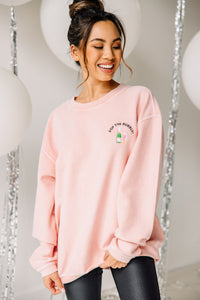 Pop The Bubbly Blush Pink Embroidered Corded Sweatshirt