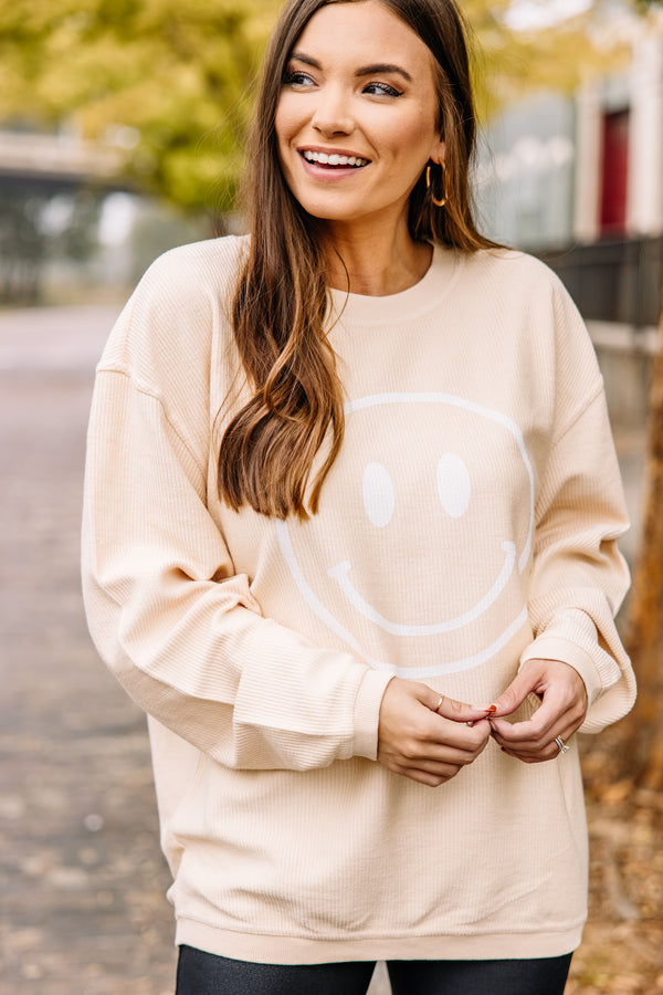 Keep Smiling Natural Corded Sweatshirt
