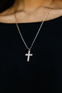 Up In The Air Gold Rhinestone Cross Pendnat Necklace