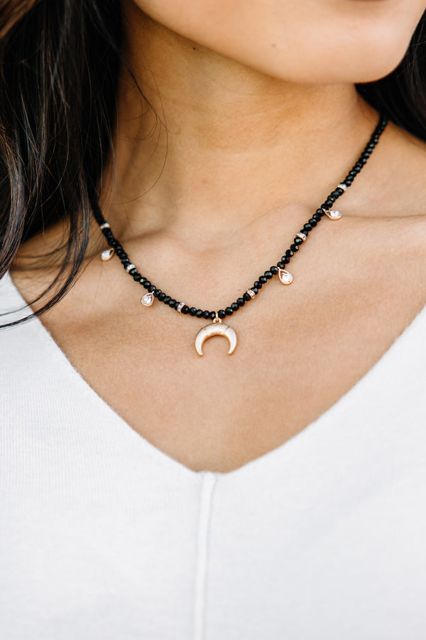 This Is It Jet Black Double Horn Necklace