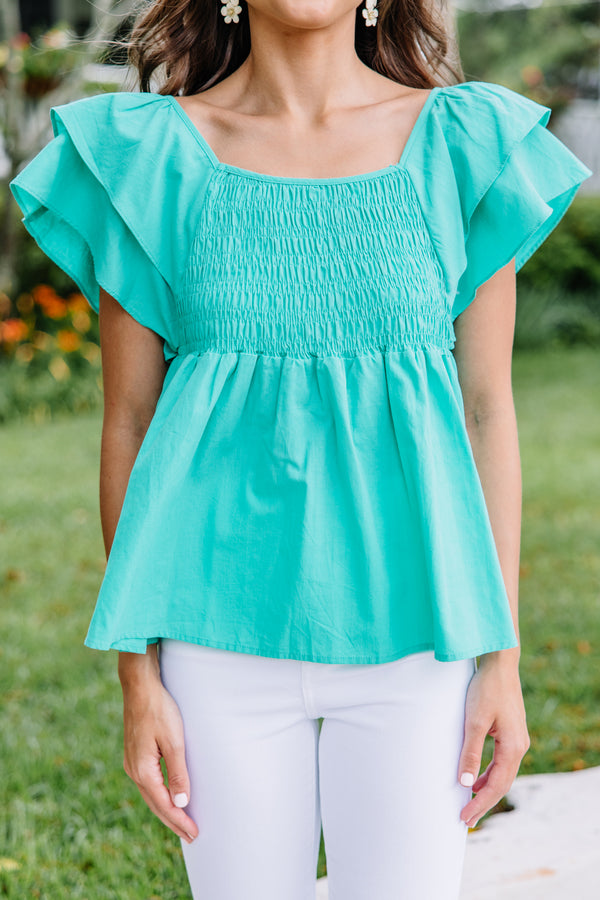 Lovely New Day Emerald Green Smocked Blouse