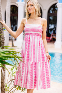 Under The Summer Sun Fuchsia Pink Striped Midi Dress