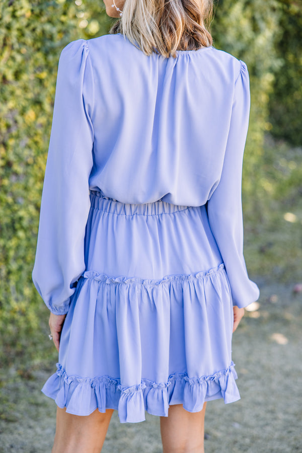 blue ruffled dress