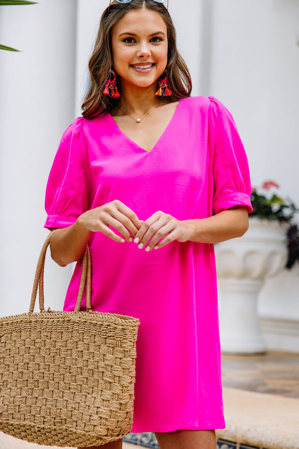 At First Sight Fuchsia Pink Puff Sleeve Dress Shop the Mint At First Sight Fuchsia Pink Puff Sleeve Dress Shop the Mint