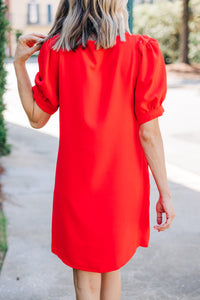 At First Sight Tomato Red Puff Sleeve Dress