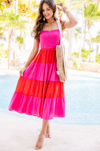 Dance With Me Fuchsia Pink Colorblock Midi Dress