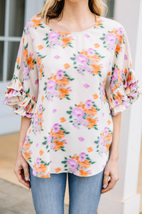 white floral ruffled blouse