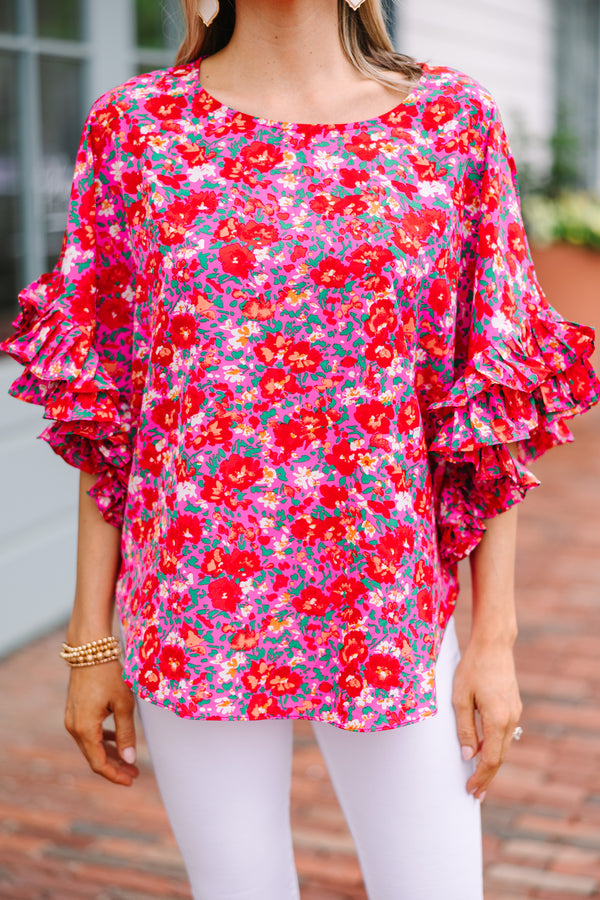 Can't Look The Other Way Hot Pink Floral Blouse