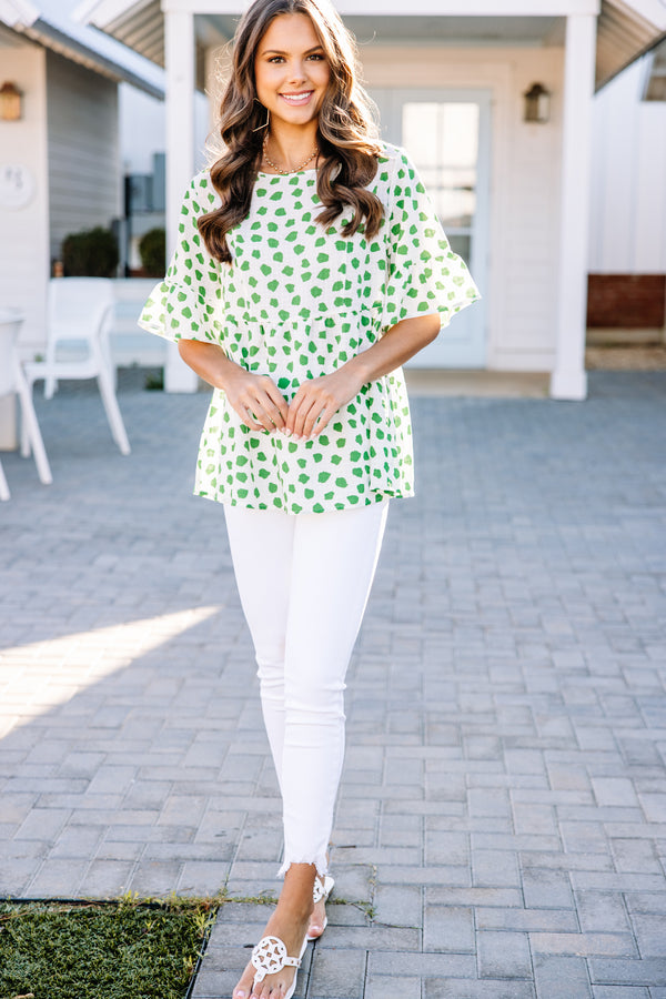 kelly green spotted blouse