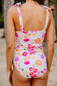 white floral one piece