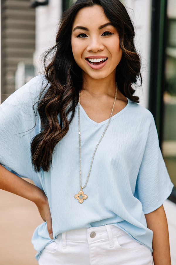 light blue top